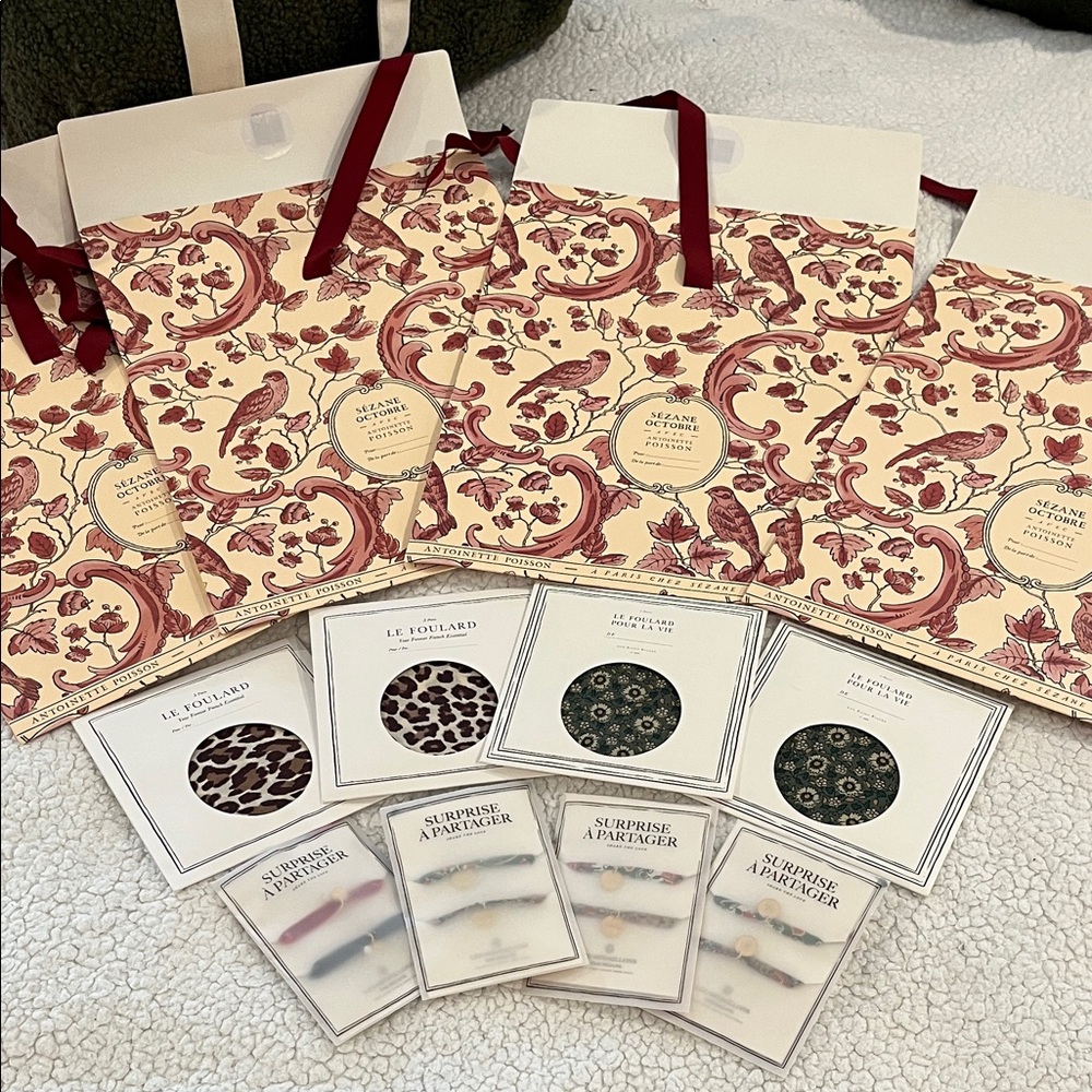 Set of four: Sezane Scarves in Leopard and Floral Patterns